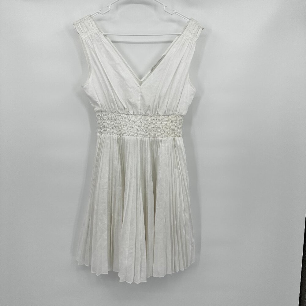 Rebecca Taylor White Cotton V-Neck Pleated Dress XS Wedding Cocktail Smocked